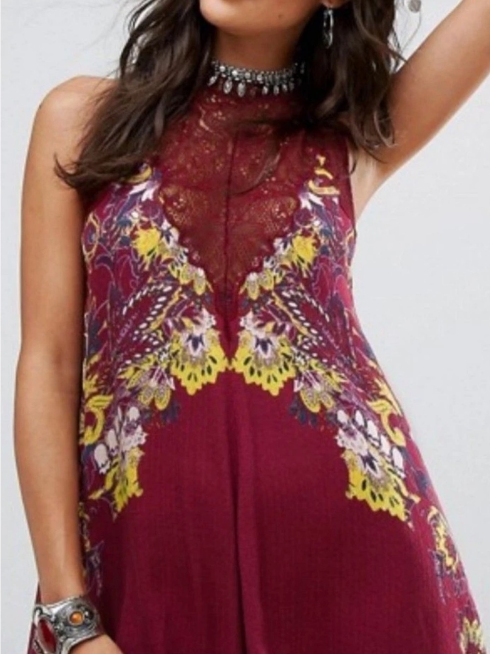 NWT Intimately Free People Marsha Floral Printed Slip Dress with Lace Neck